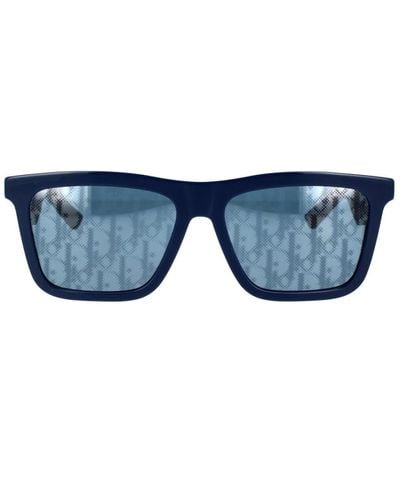Dior Blaue quadratische sonnenbrille mit verspiegelten silbernen gläsern