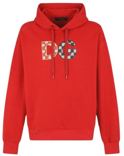 Dolce & Gabbana Roter baumwoll-sweatshirt mit markendruck