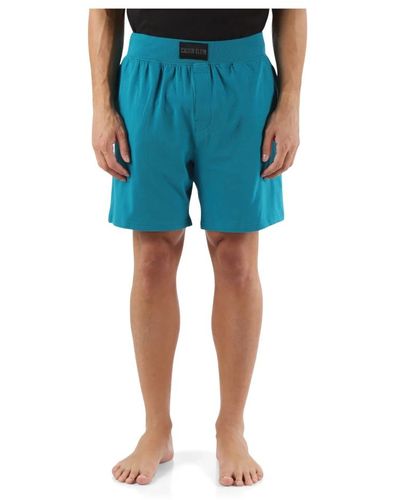 Calvin Klein Baumwoll-lounge-shorts mit elastischem bund - Blau