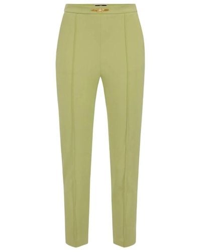 Elisabetta Franchi Pantalones rectos con pinza de logo dorado - Verde