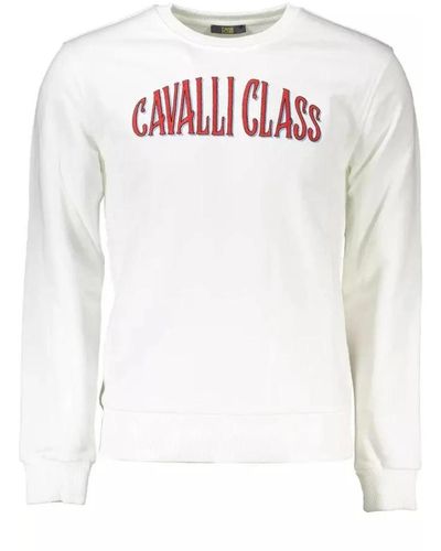 Class Roberto Cavalli Bestickter logo baumwollpullover - Weiß