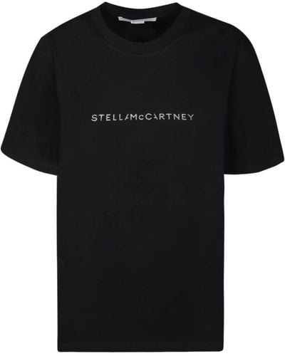 Stella McCartney Weiße baumwoll-t-shirt rundhals kurzarm - Schwarz