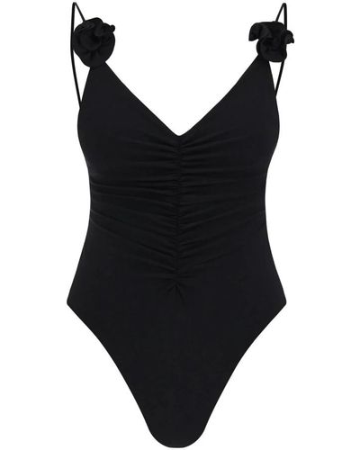 Magda Butrym Rose applique deep v-neck swimsuit - Nero