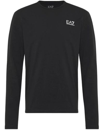 EA7 Stretch baumwoll langarm t-shirt - Schwarz