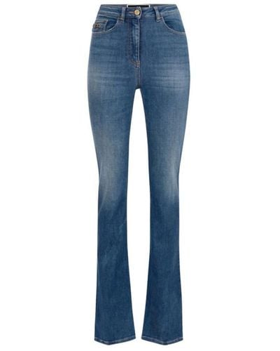 Elisabetta Franchi Jeans a zampa in cotone stretch a vita alta - Blu