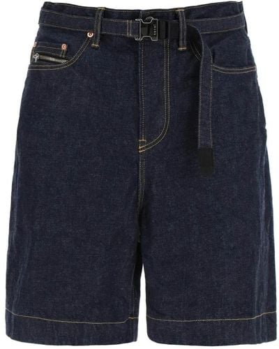 Sacai Denim bermuda shorts with removable belt - Blu