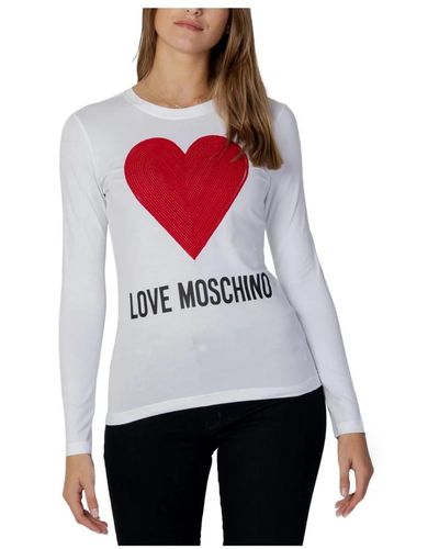 Love Moschino Weißes langarm t-shirt mit print für frauen