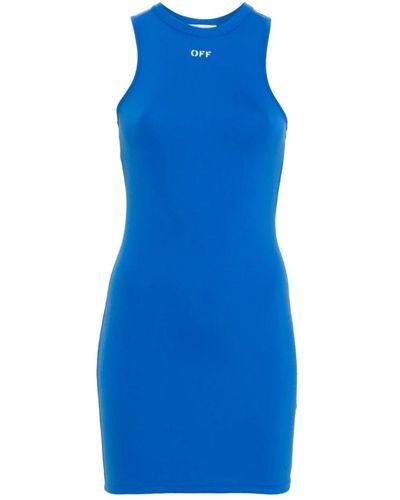 Off-White c/o Virgil Abloh Blaues elastisches logo-kleid,short dresses