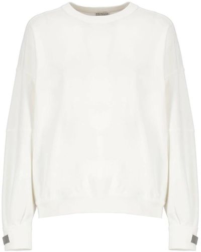 Brunello Cucinelli Weiße baumwoll-sweatshirt mit messingdetails