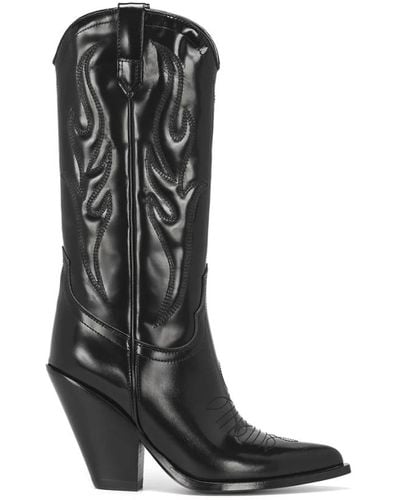 Sonora Boots Botas de vaquero de piel de ternera cepillada negra con bordado a tono - Negro