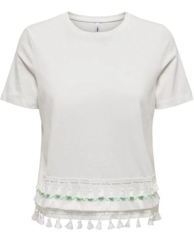 ONLY Kurzarm tassel life shirt - Weiß