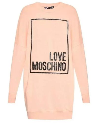 Love Moschino Vestido rosa de algodón con aplicación de logo en eco-cuero