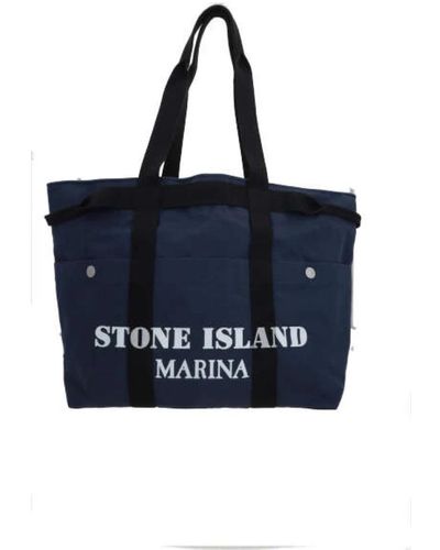 Stone Island Blaue harz leinwand schultertasche