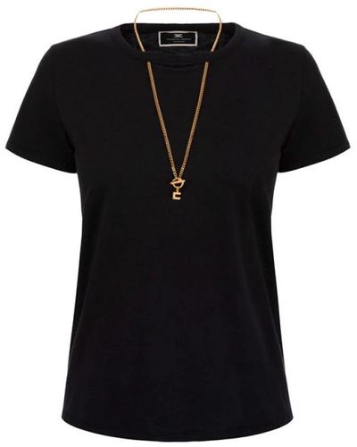 Elisabetta Franchi Camiseta de jersey con corte y collar - Negro