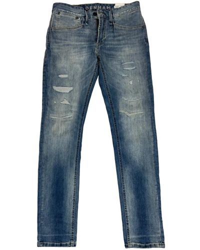 Denham Zerstörte skinny fit jeans in mittelblau