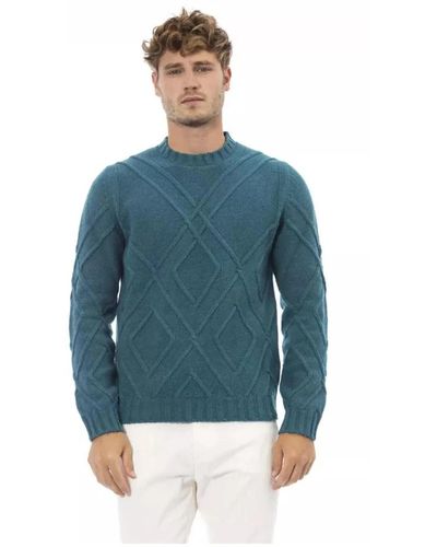 Alpha Studio Teal merino wool crewneck sweater - Blu