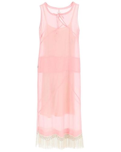 Saks Potts Vestido maxi tank con flecos de algodón y seda - Rosa