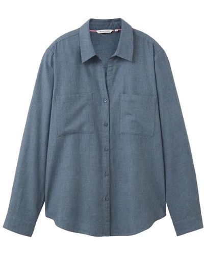 Tom Tailor Bluse in melange-optik mit kentkragen - Blau