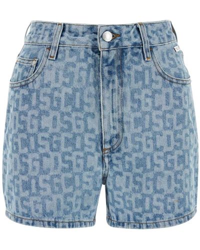 Gcds Bedruckte denim-shorts - Blau