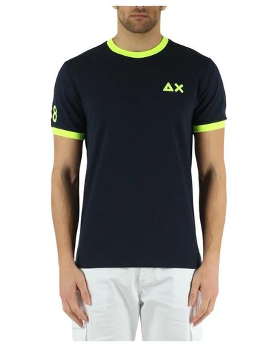 Sun 68 T-shirt in cotone piquet con ricamo logo - Blu