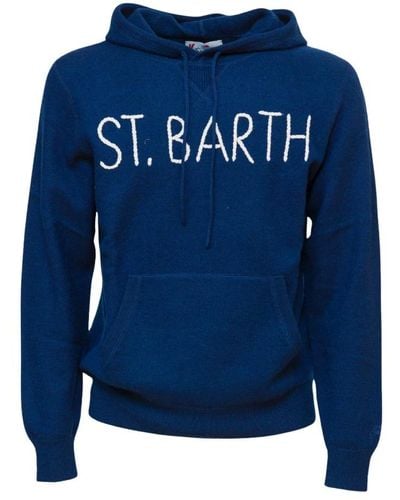 Mc2 Saint Barth Maglione con cappuccio in lana ricamato - Blu