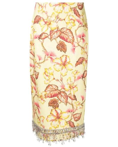 Zimmermann Falda de lino amarilla con estampado floral - Metálico