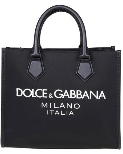 Dolce & Gabbana Schwarze nylon-einkaufstasche mit gummi-logo