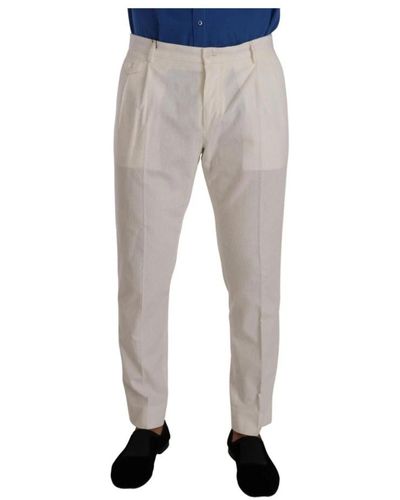 Dolce & Gabbana White corduroy cotton men tapered pants - Grigio