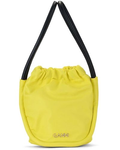 Ganni Gelbe fluoreszierende nylon knoten handtasche