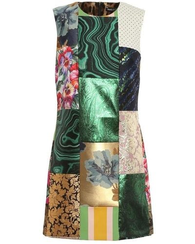 Dolce & Gabbana Bunte patchwork-besticktes minikleid - Grün