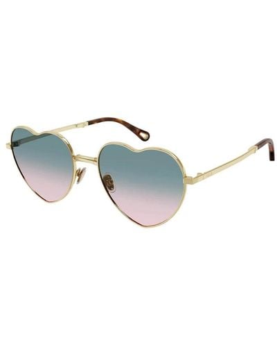 Chloé Goldene herzförmige sonnenbrille mit innovativem klappgestell - Blau