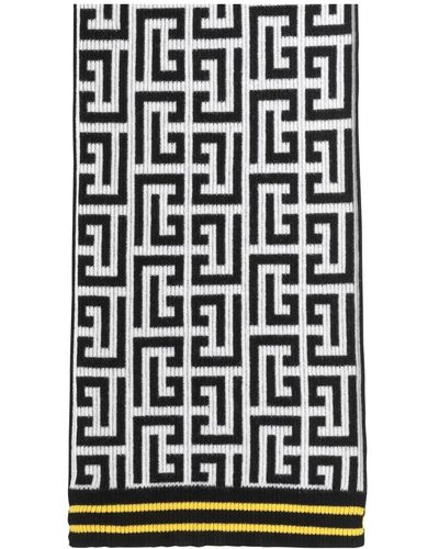 Balmain Schal aus Wolle und Kaschmir mit Monogramm-Muster - Schwarz