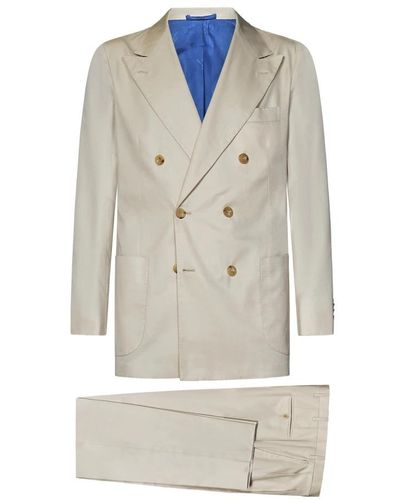 Kiton Double Breasted Suits - Natural