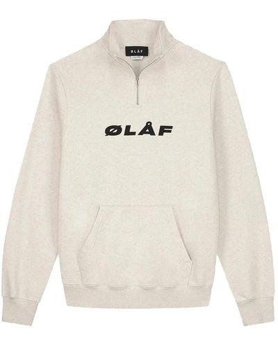 OLAF HUSSEIN Zip mock sweater mit kursivem logo - Weiß
