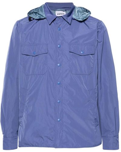 Aspesi Polyesterjacke mit kapuze und taschen - Blau