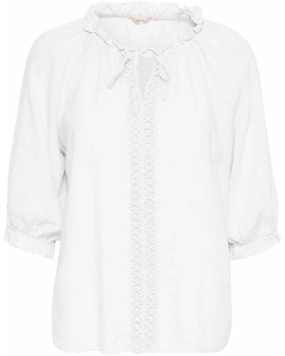 Cream Blusa femenina con detalles de encaje - Blanco