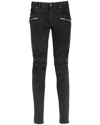 Balmain Faded faux leather slim jeans - Nero