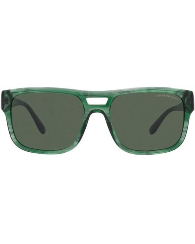 Emporio Armani Grün gestreifte rechteckige sonnenbrille