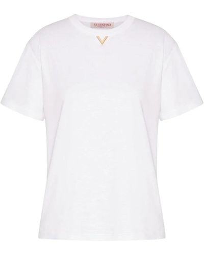 Valentino Garavani Magliette bianca in jersey di cotone con logo v - Bianco