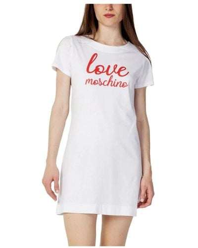 Love Moschino Vestido blanco estampado mangas cortas