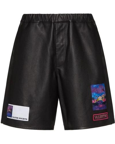 Valentino Schwarze leder-shorts mit elastischem bund