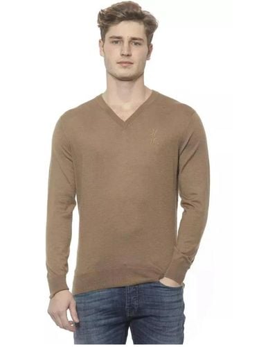 Billionaire Lussuoso maglione in cashmere con logo ricamato a v - Marrone