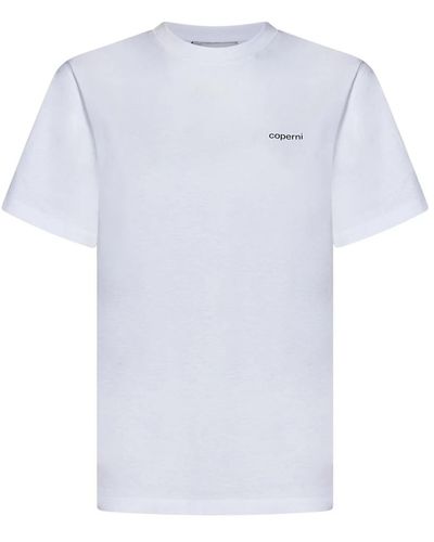 Coperni T-shirt e polo bianche a coste con stampa logo nera - Blu