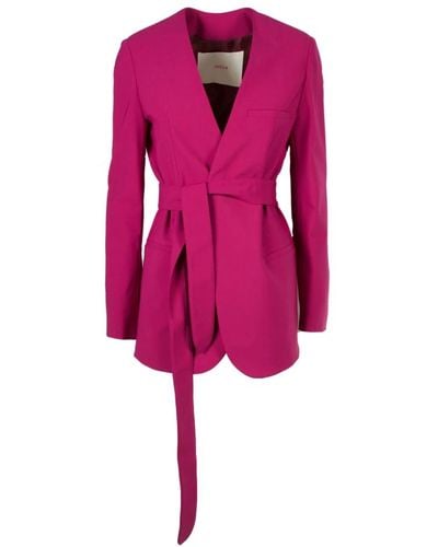 Jucca Blazer senza collo con cintura viola - Rosa