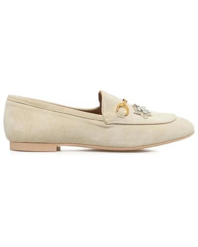 GIO+ Italienische wildleder loafers mit goldenen metall-details + - Weiß