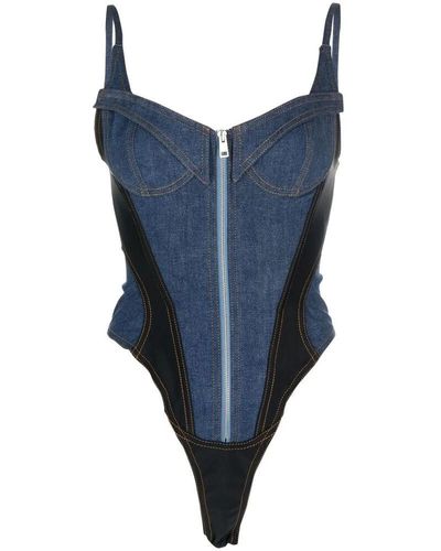 Mugler Denim panelled bodysuit - Blu