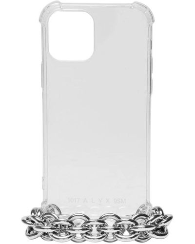 1017 ALYX 9SM Luxuriöse transparente iphone 12 hülle mit silberner aluminiumkette - Weiß