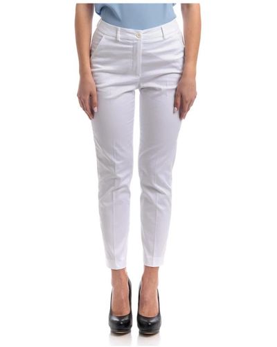 Seventy Pantalones slim fit de algodón elástico a la tobillera - Blanco