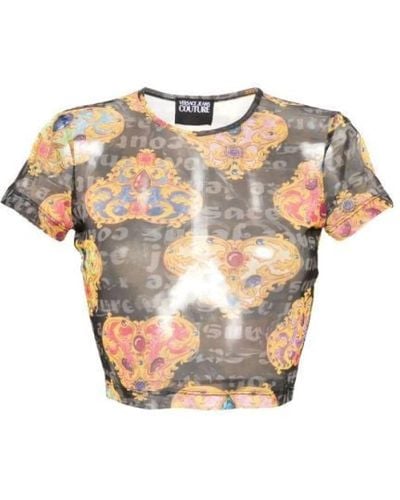 Versace Schwarzes tüll-cropped-t-shirt - Natur