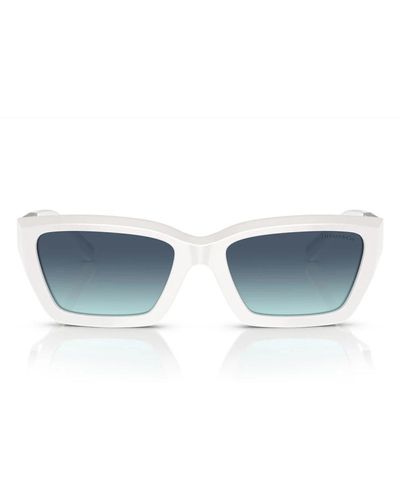 Tiffany & Co. Occhiali da sole cat-eye rettangolari con frontale bianco sfaccettato e lenti blu sfumate